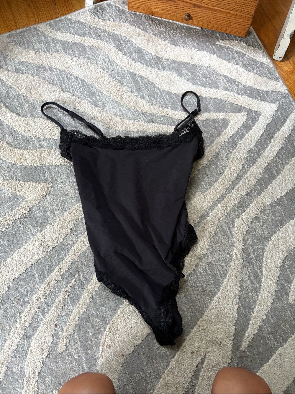 Suuksess black lace trim thong bodysuit